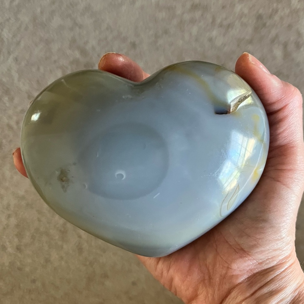 Large Blue Chalcedony Heart Shaped Crystal | Orca Agate Natural Stone Gemstone